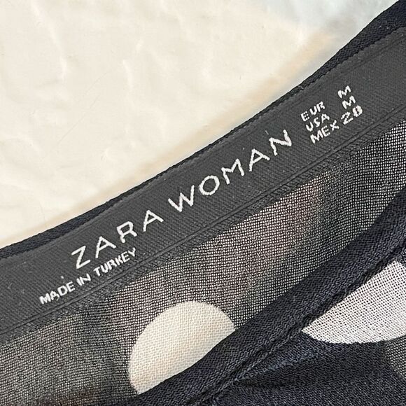 ZARA BLACK AND WHITE POLKA DOT MIDI DRESS - Picture 5 of 5